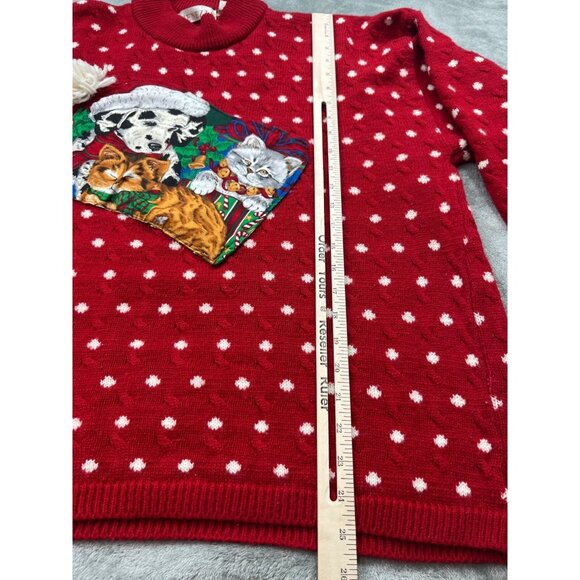 Christmas Vintage Venezia Sweater Women 2X Red Polka Dot Puppy Graphic Novelty - Picture 7 of 9